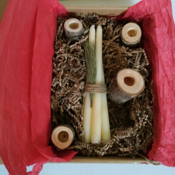 Birchwood Pillar Can Holders Set of 4 Handmade - Picture 1 of 6